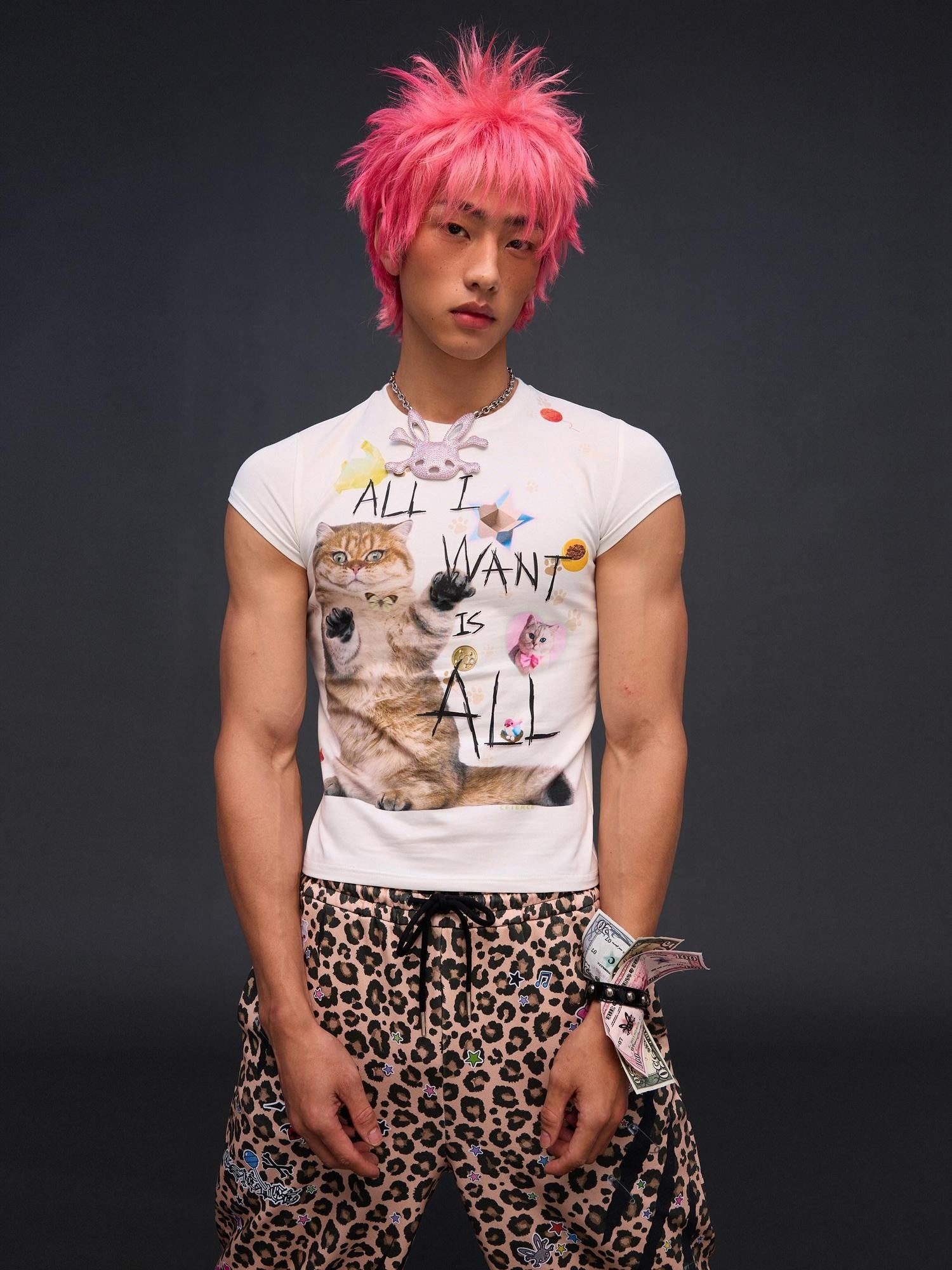 CFIERCE Slogan Cat Print Slim Fit Women&
