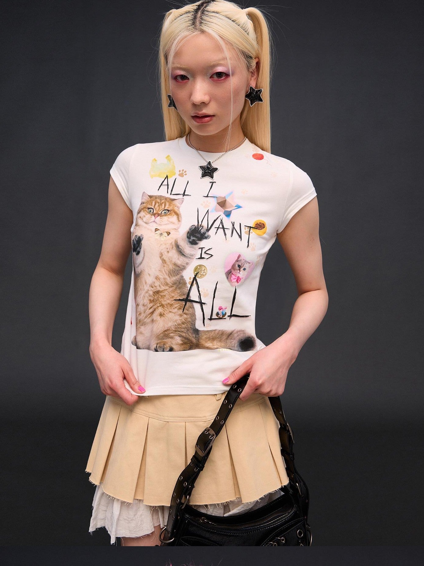 CFIERCE Slogan Cat Print Slim Fit Women&