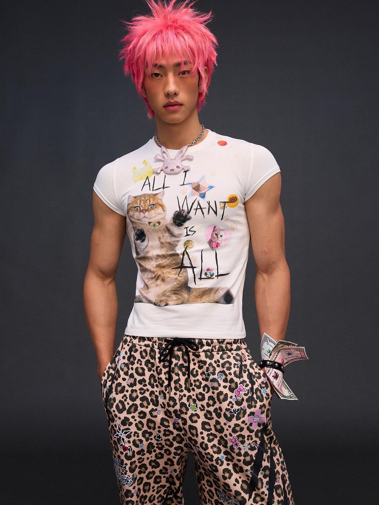 CFIERCE Slogan Cat Print Slim Fit Women&