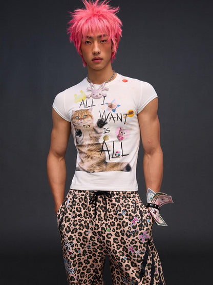 CFIERCE Slogan Cat Print Slim Fit Women&