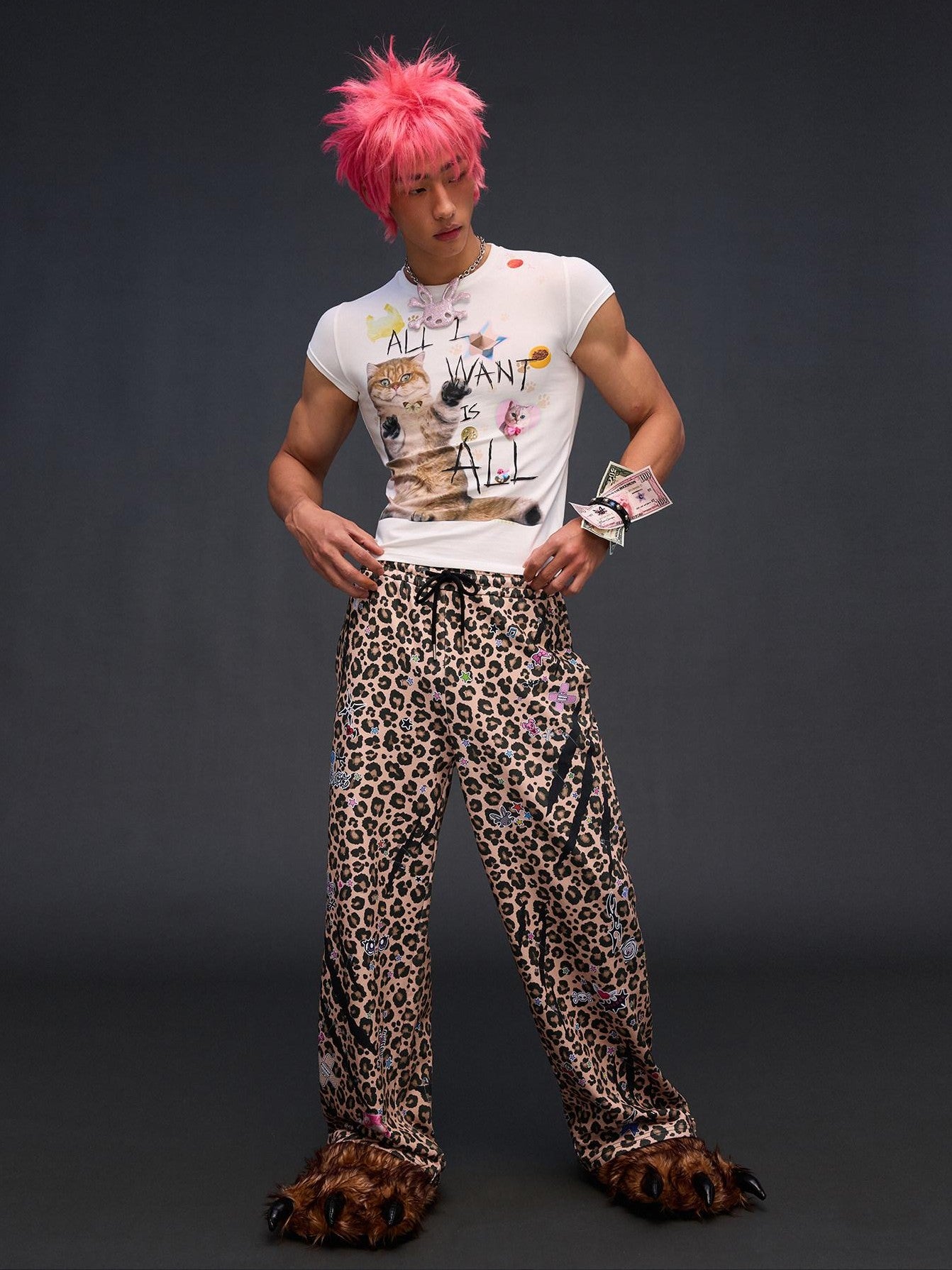 CFIERCE Slogan Cat Print Slim Fit Women&