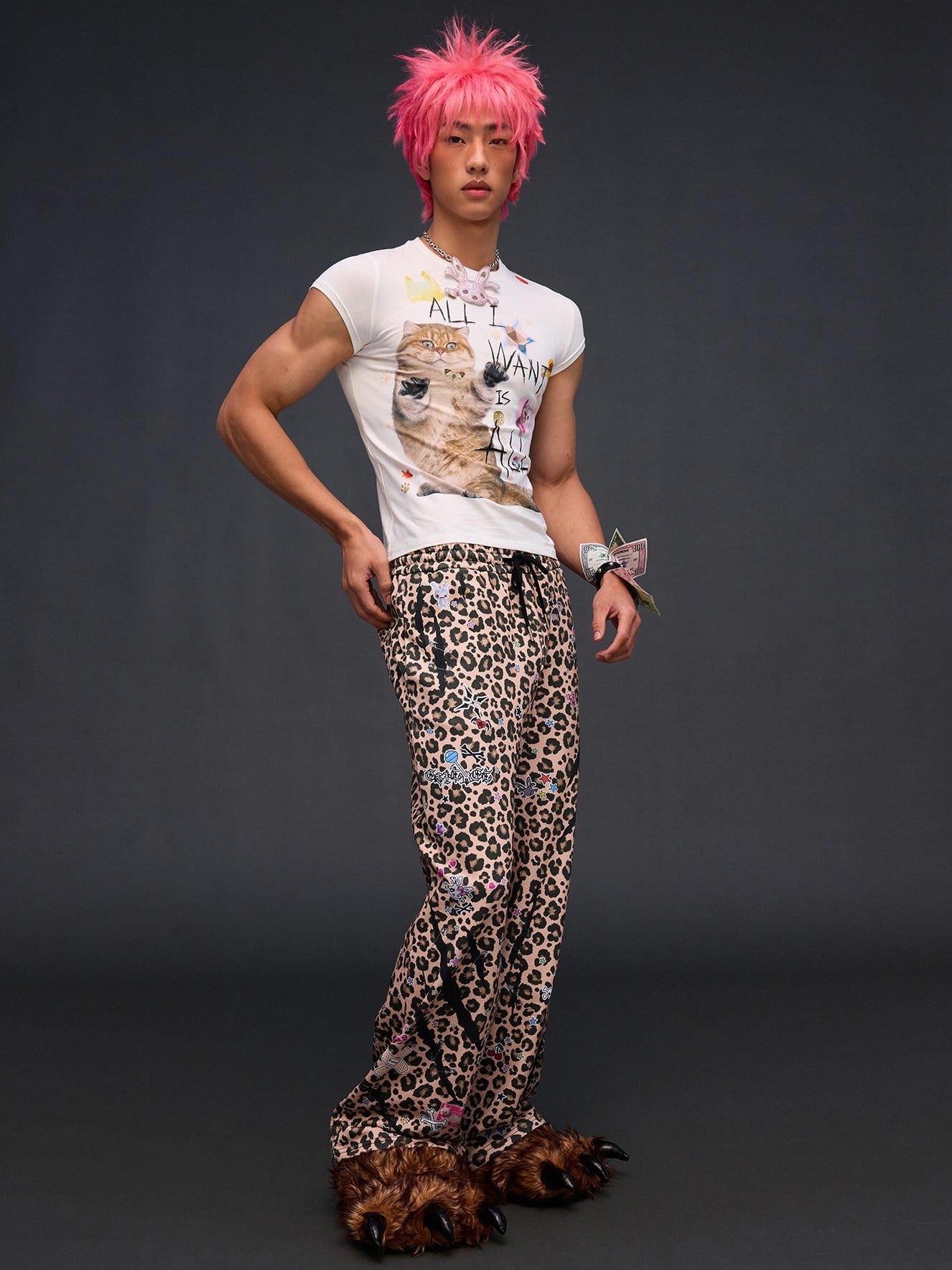 CFIERCE Slogan Cat Print Slim Fit Women&