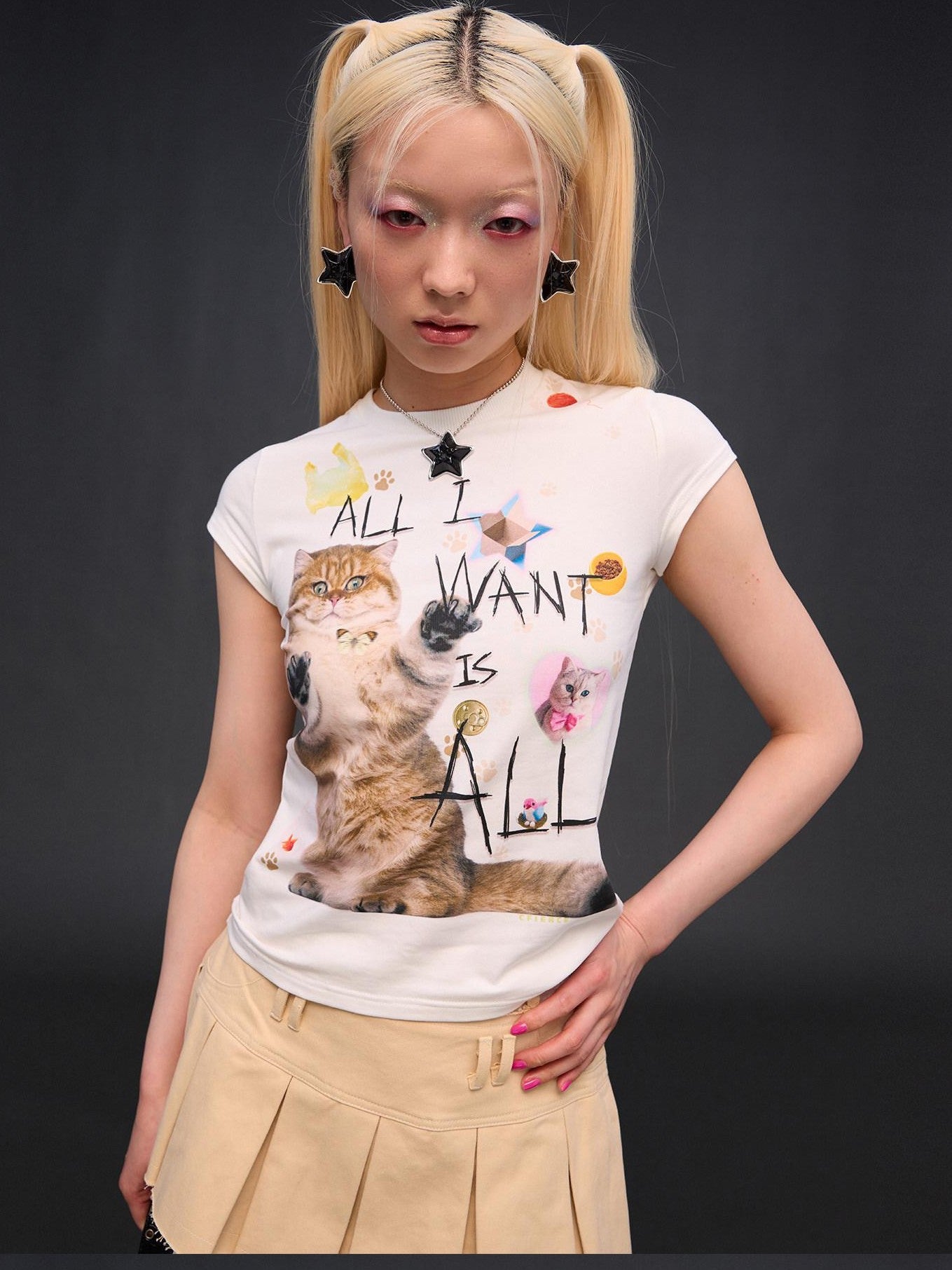 CFIERCE Slogan Cat Print Slim Fit Women&