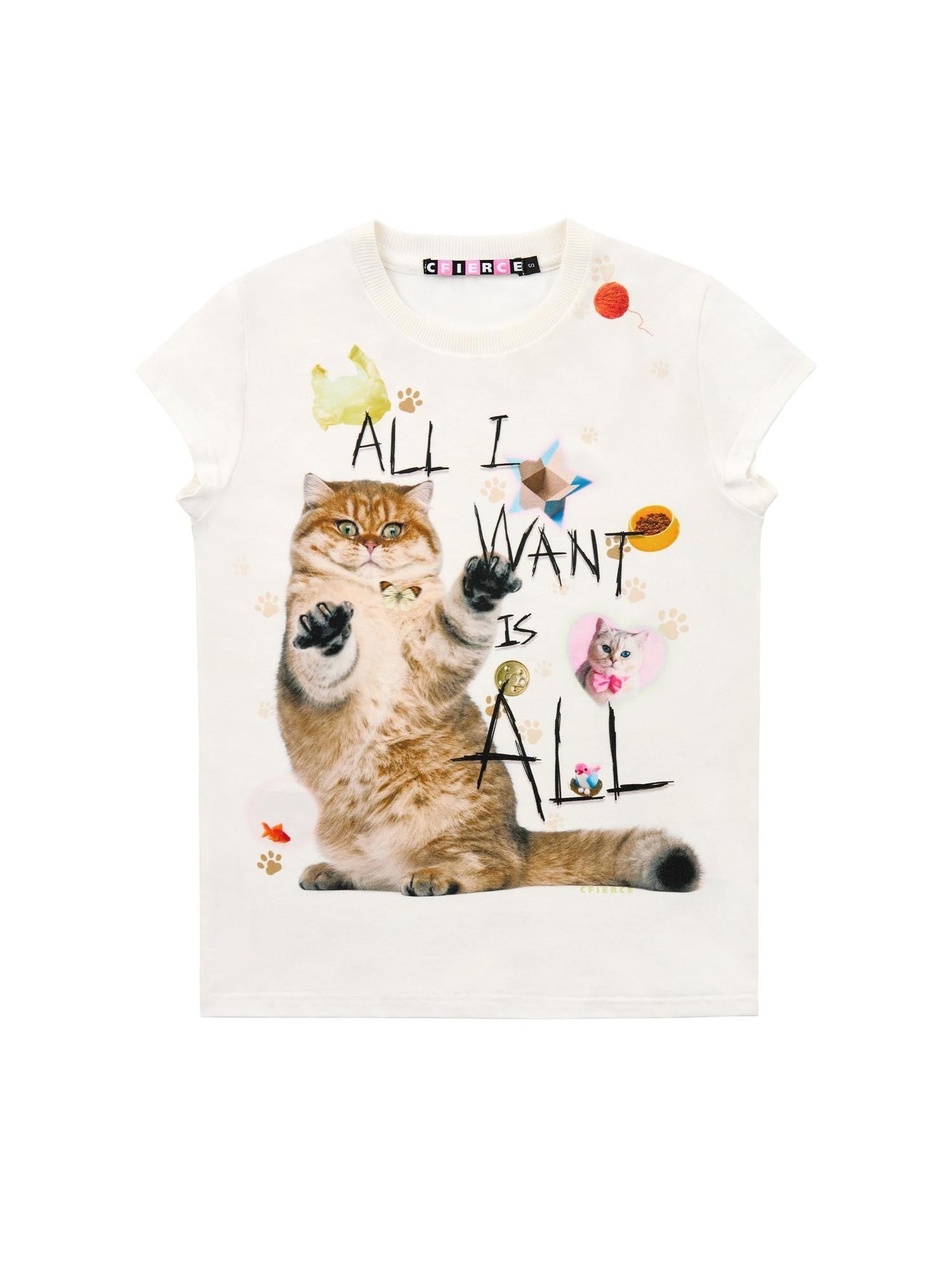 CFIERCE Slogan Cat Print Slim Fit Women&