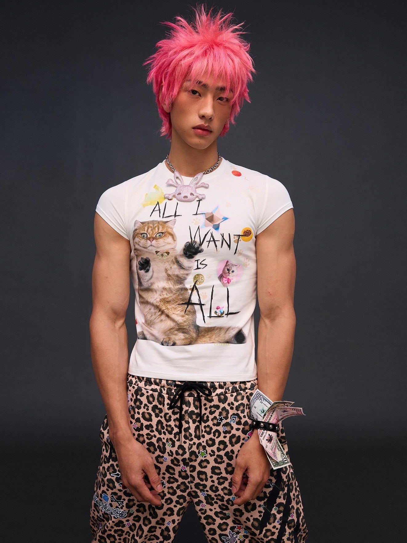 CFIERCE Slogan Cat Print Slim Fit Women&