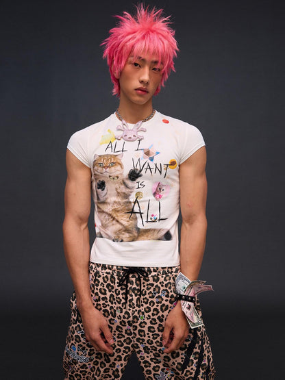 CFIERCE Slogan Cat Print Slim Fit Women&