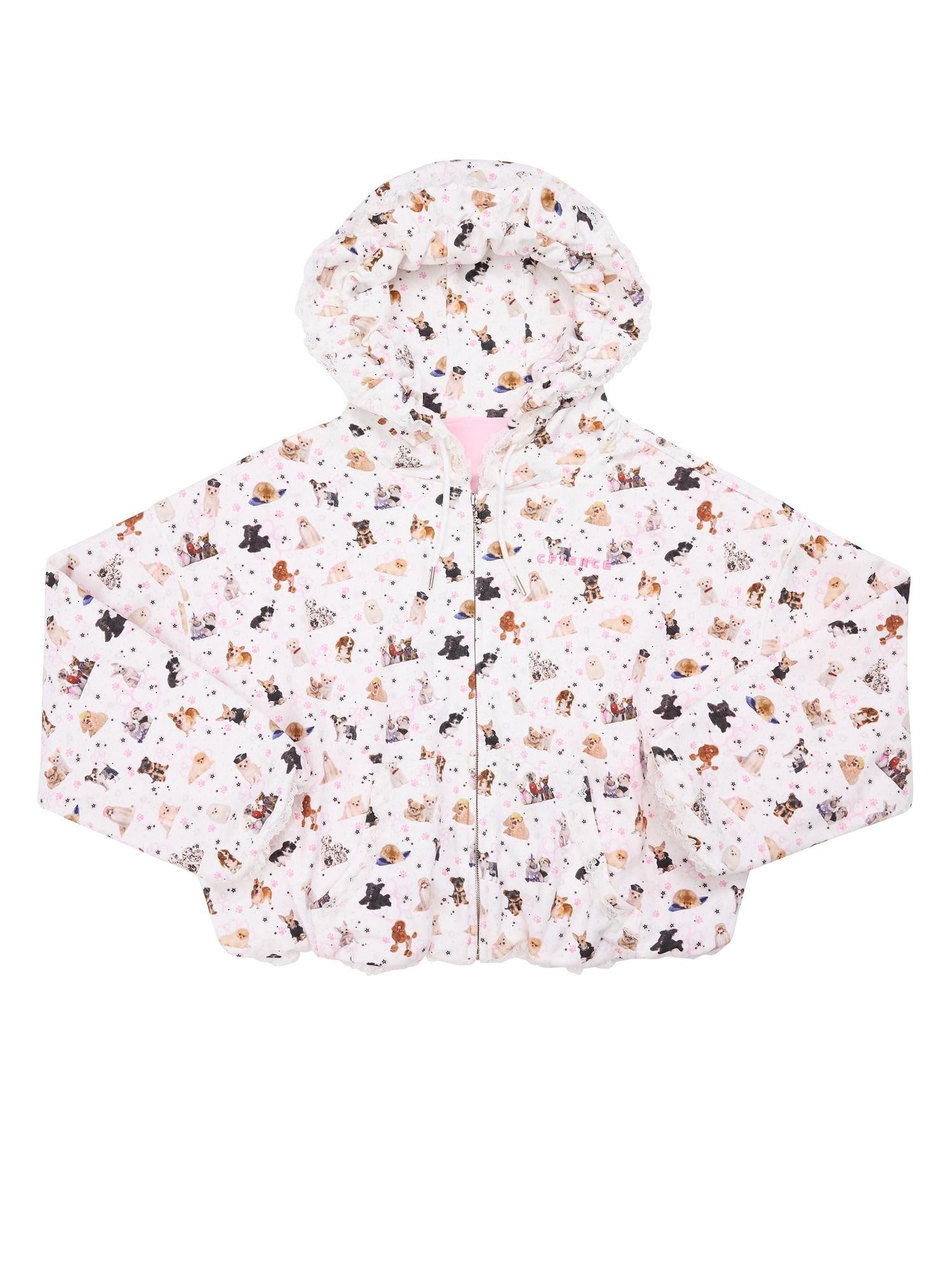 CFIERCE Soft 100% Cotton Animal Print Hooded Zip Long Sleeve Casual Womens Pink Hoodies