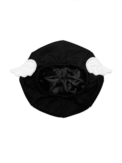 CFIERCE Soft Cotton Lettered Fresh Minimal Round Top Unisex Black Beret One Size Hat