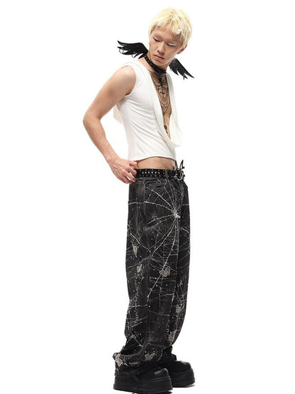 CFIERCE Spider Butterfly Rhinestone Denim Jeans