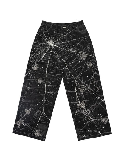 CFIERCE Spider Butterfly Rhinestone Denim Jeans