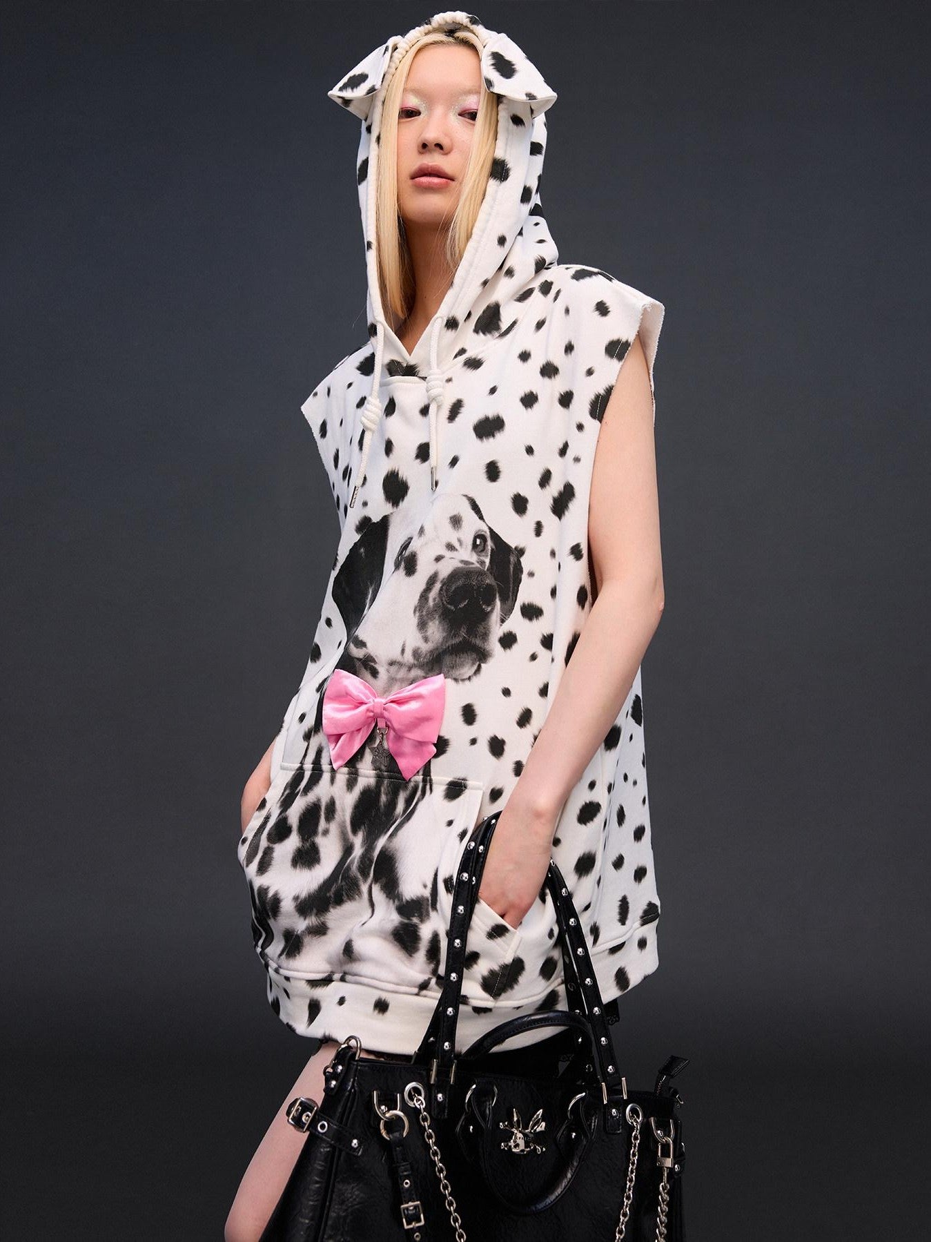 CFIERCE Spotted Dog Print Dog Ear Bow Detail Women&