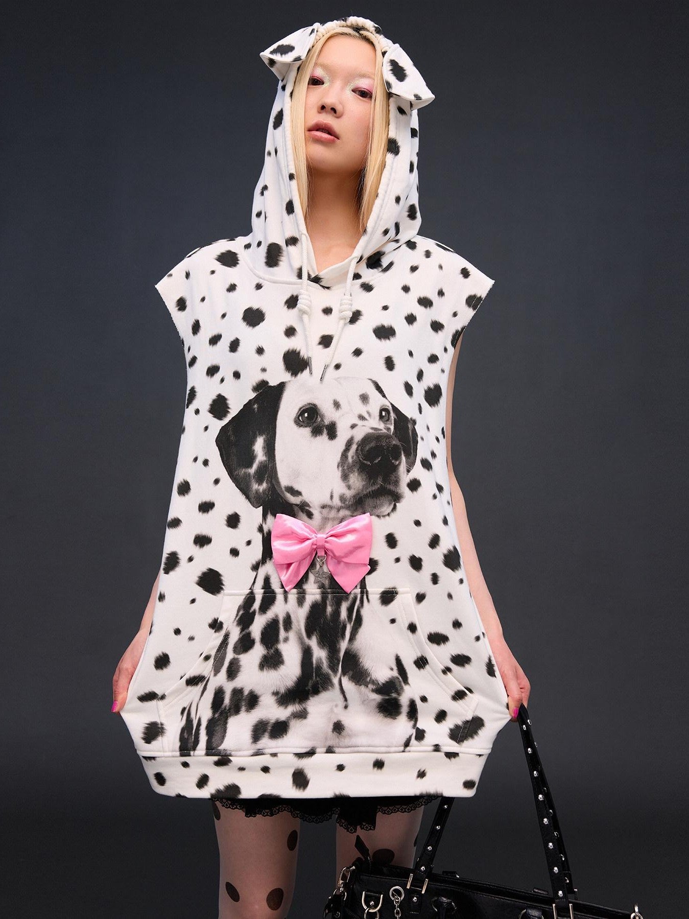 CFIERCE Spotted Dog Print Dog Ear Bow Detail Women&