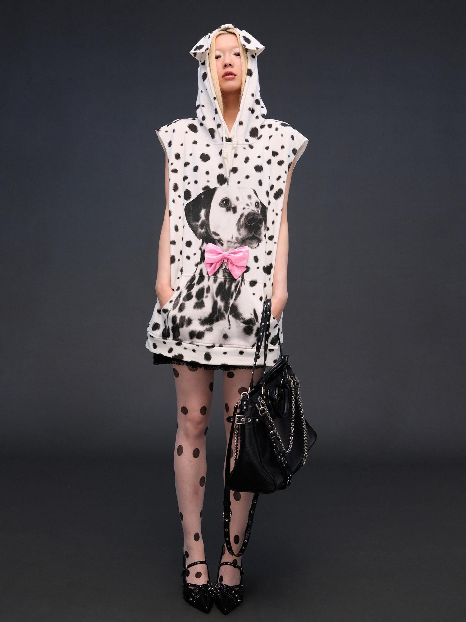 CFIERCE Spotted Dog Print Dog Ear Bow Detail Women&