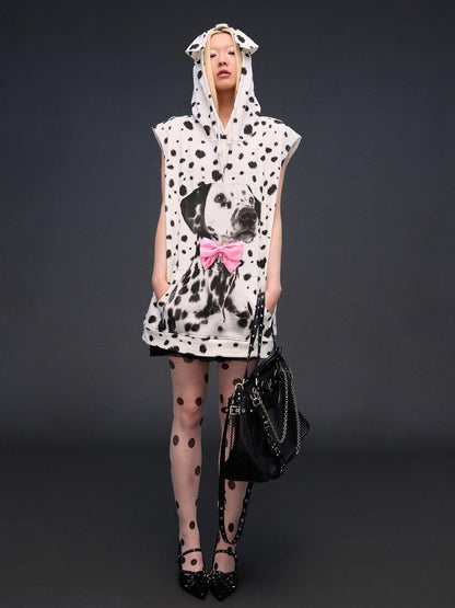 CFIERCE Spotted Dog Print Dog Ear Bow Detail Women&