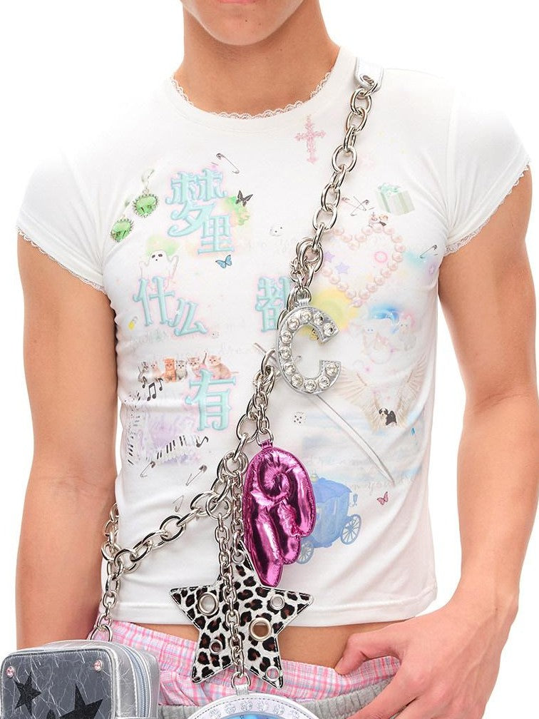 CFIERCE Square Cat Pendant Chain Strap Zipper Medium Large Women&