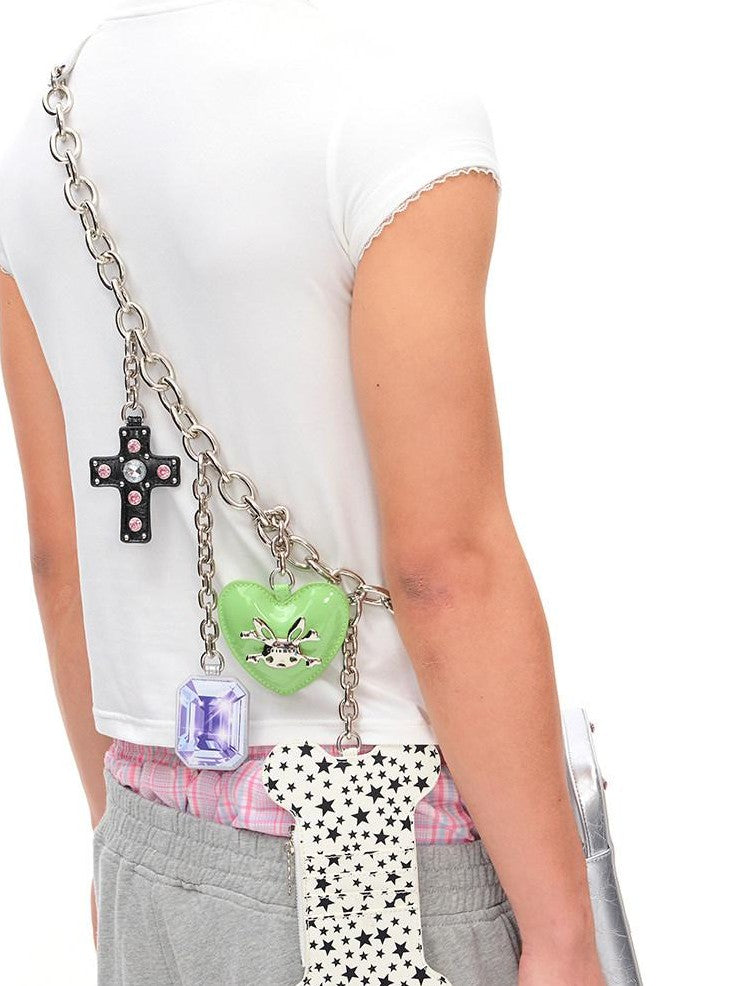 CFIERCE Square Cat Pendant Chain Strap Zipper Medium Large Women&