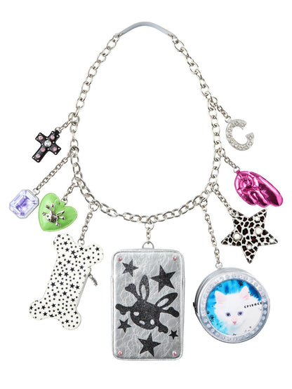 CFIERCE Square Cat Pendant Chain Strap Zipper Medium Large Women&