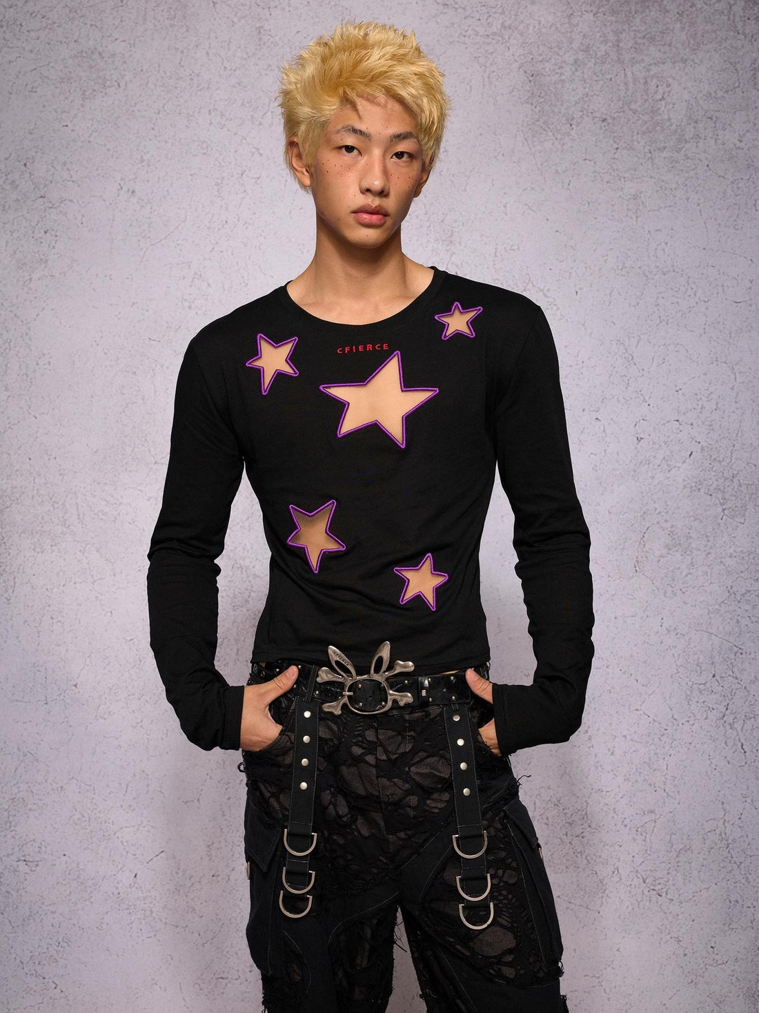 CFIERCE Star Hollow Mesh Embroidered Loose Women&