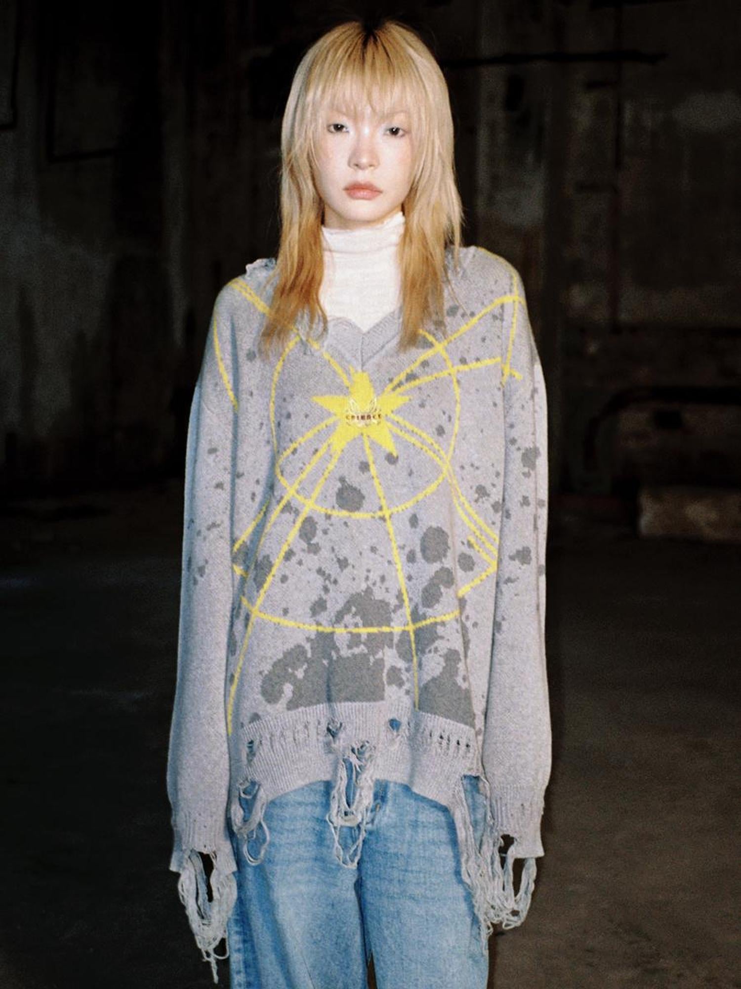 CFIERCE Starlight Knit Cotton Sweater V Neck T Shirt Long Sleeve