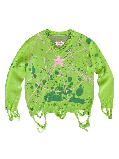 CFIERCE Starlight Knit Cotton Sweater V Neck T Shirt Long Sleeve