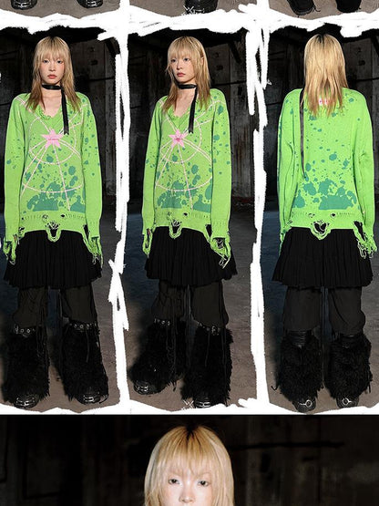 CFIERCE Starlight Knit Cotton Sweater V Neck T Shirt Long Sleeve