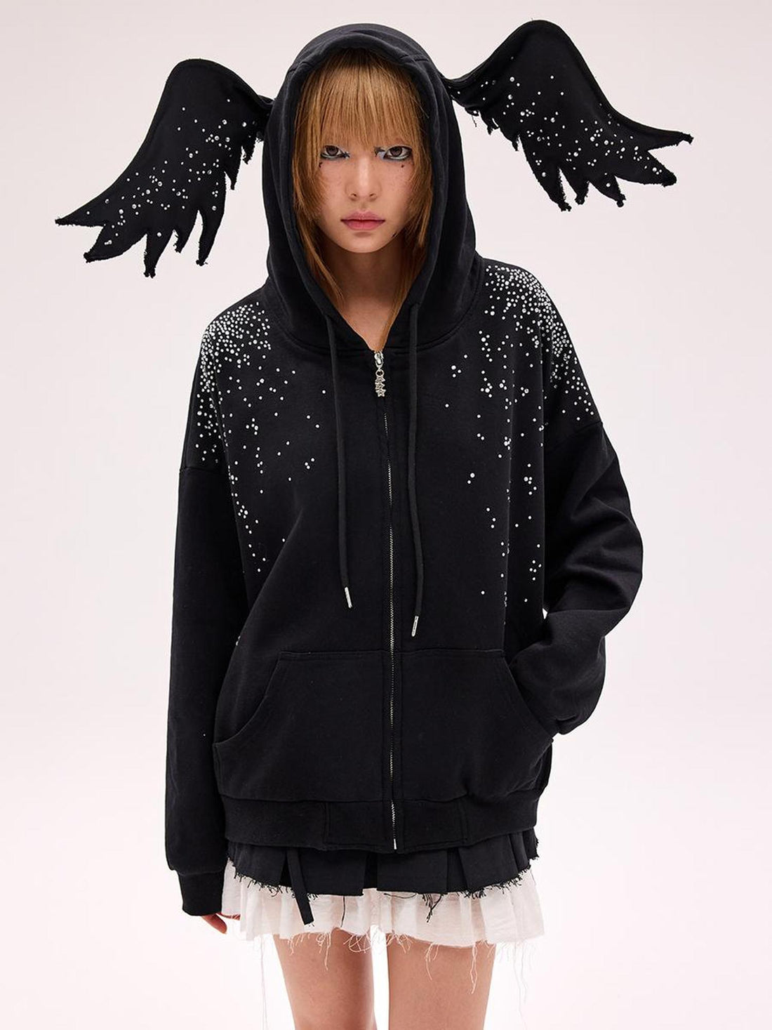CFIERCE Starlight Rhinestone Black Angel Hoodie