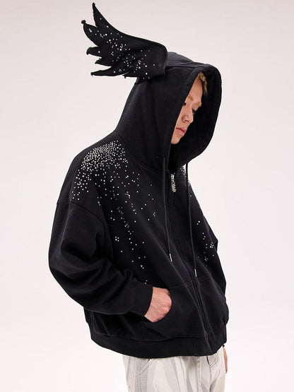 CFIERCE Starlight Rhinestone Black Angel Hoodie