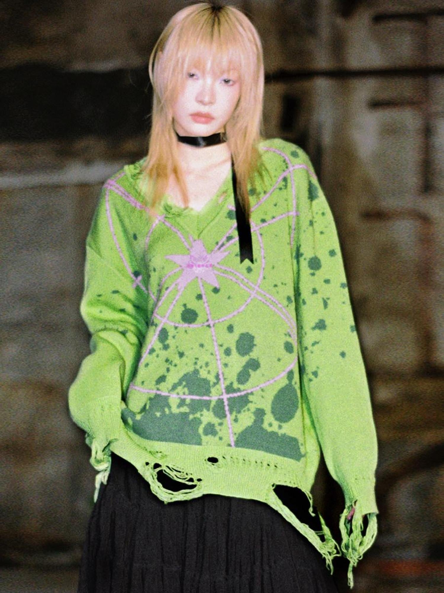 CFIERCE Starlight V-neck Loose Fit Mid Length Knit Street Women&