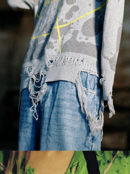 CFIERCE Starlight V-neck Loose Fit Mid Length Knit Street Women&
