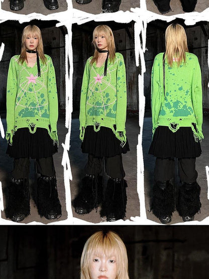 CFIERCE Starlight V-neck Loose Fit Mid Length Knit Street Women&
