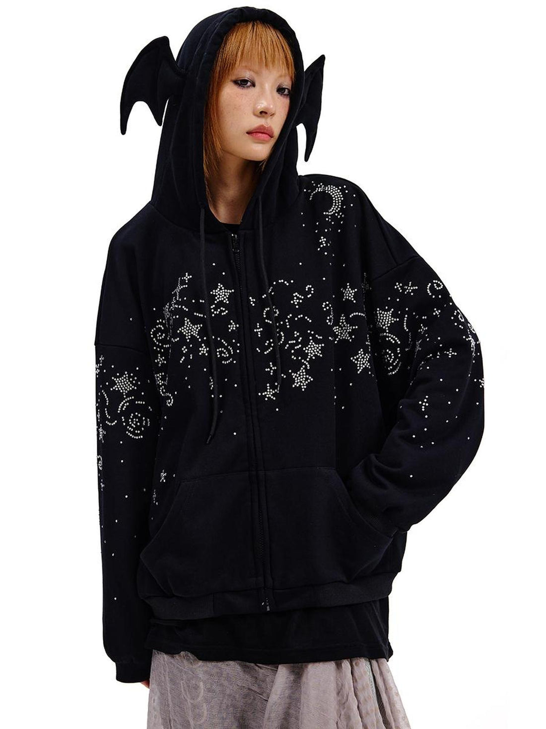 CFIERCE Starry Night Crystal Embellished Hoodie