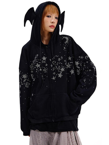 CFIERCE Starry Night Crystal Embellished Hoodie