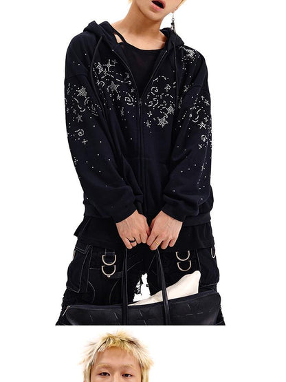 CFIERCE Starry Night Crystal Embellished Hoodie