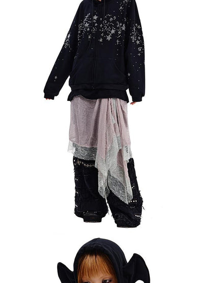 CFIERCE Starry Night Crystal Embellished Hoodie