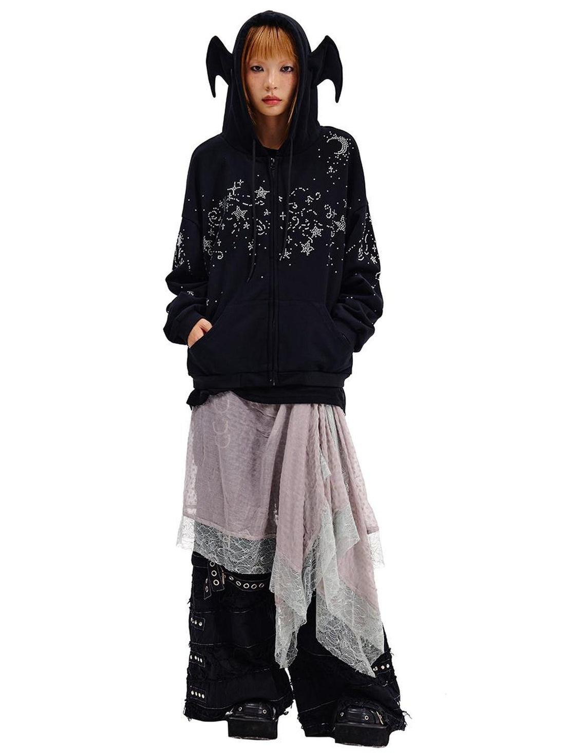CFIERCE Starry Night Crystal Embellished Hoodie