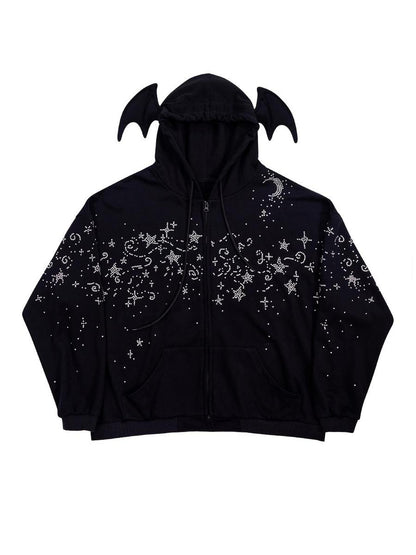 CFIERCE Starry Night Crystal Embellished Hoodie
