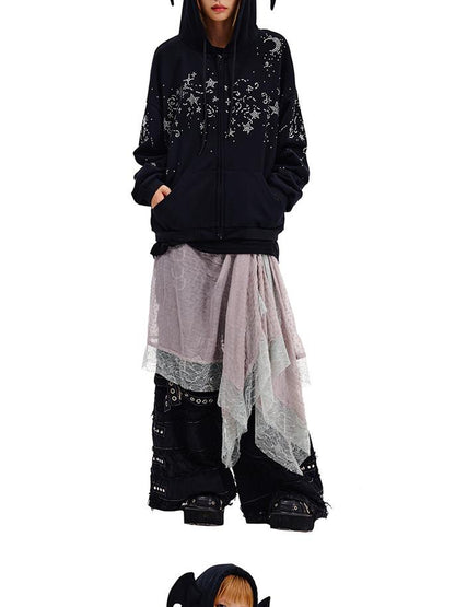 CFIERCE Starry Night Crystal Embellished Hoodie