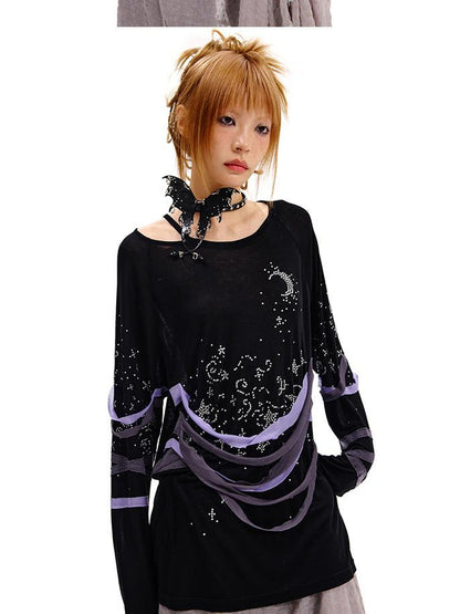 CFIERCE Starry Night Crystal Long Sleeve Tee
