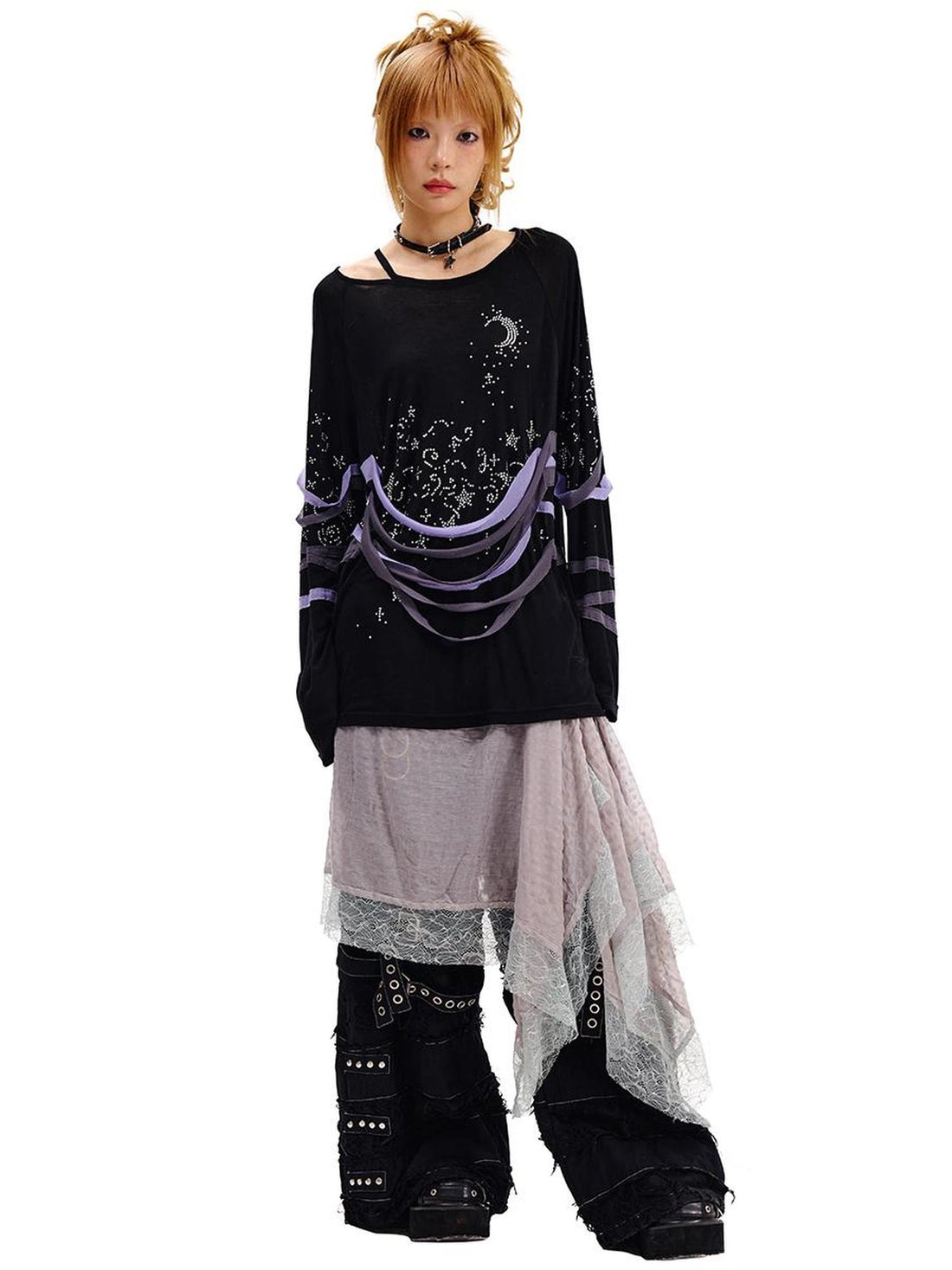 CFIERCE Starry Night Crystal Long Sleeve Tee