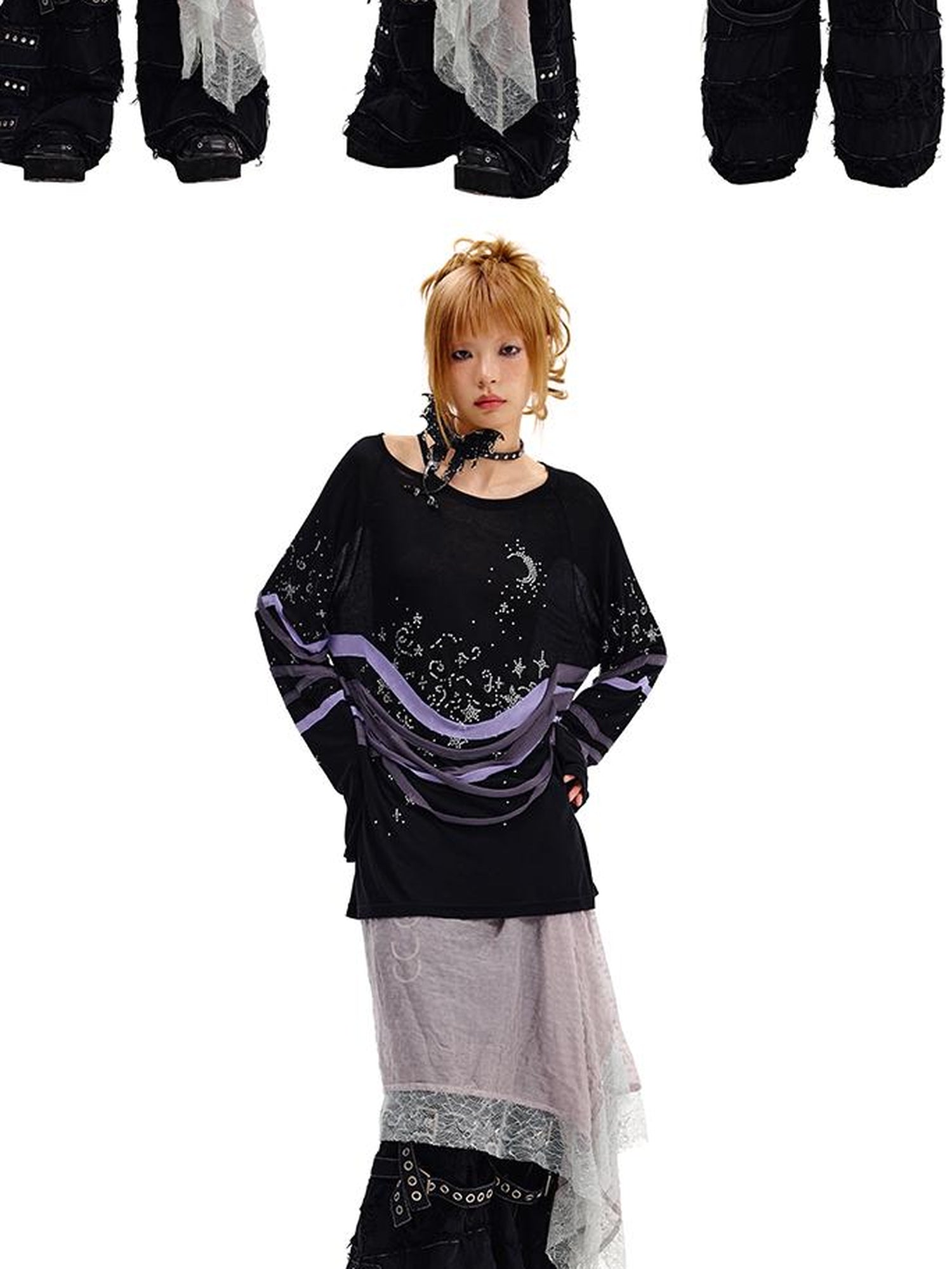 CFIERCE Starry Night Crystal Long Sleeve Tee