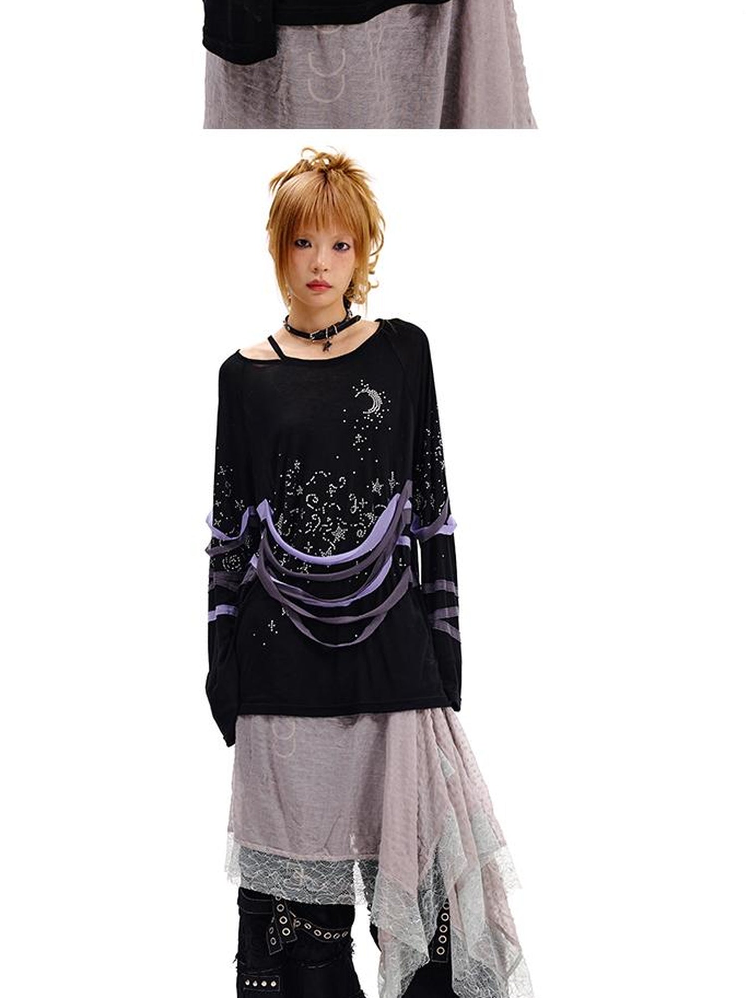 CFIERCE Starry Night Crystal Long Sleeve Tee