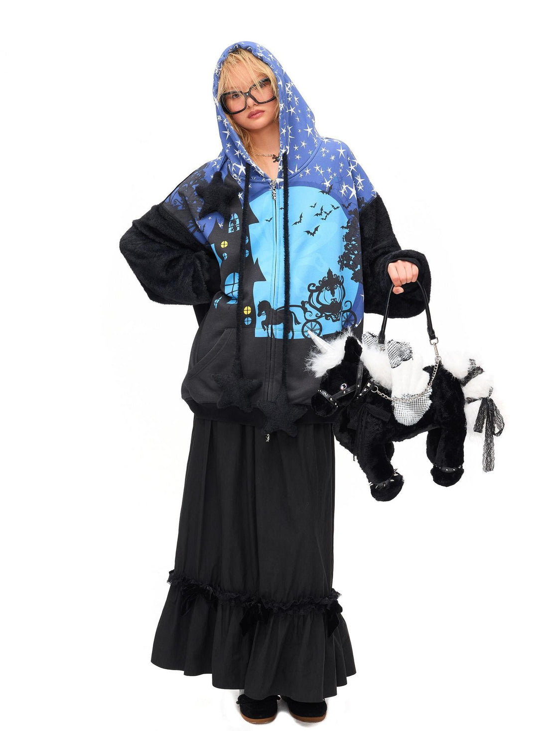 CFIERCE Starry Night Witch Hooded Zip Loose Fit Women&