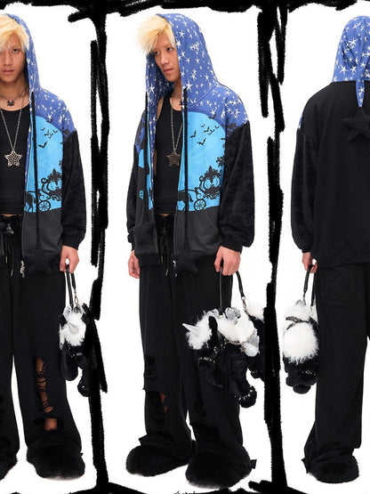 CFIERCE Starry Night Witch Hooded Zip Loose Fit Women&