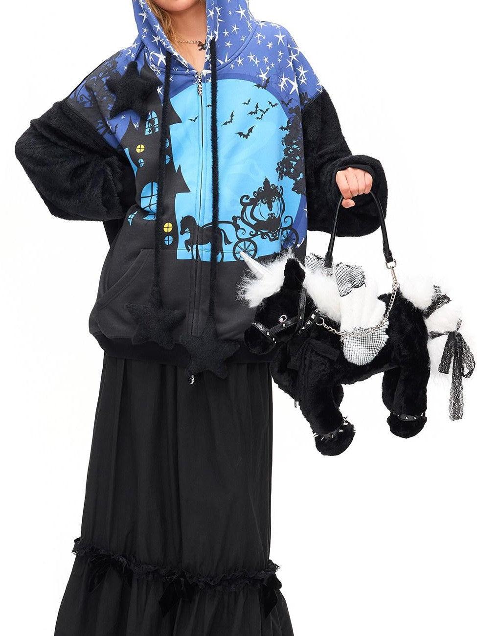 CFIERCE Starry Night Witch Hooded Zip Loose Fit Women&