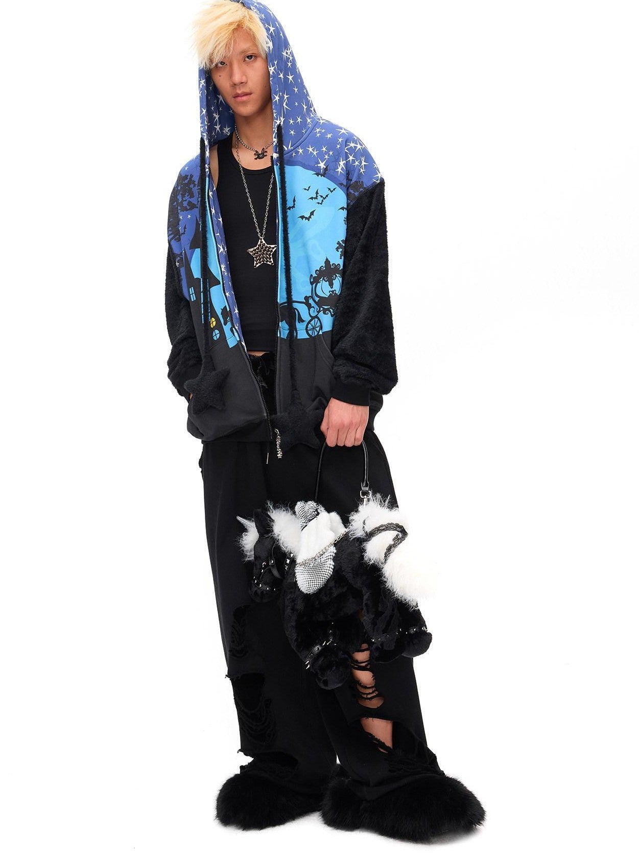 CFIERCE Starry Night Witch Hooded Zip Loose Fit Women&