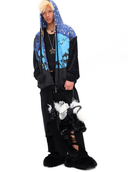 CFIERCE Starry Night Witch Hooded Zip Loose Fit Women&