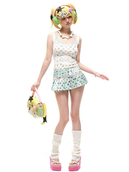 CFIERCE Sticker Print Pleated Skirt