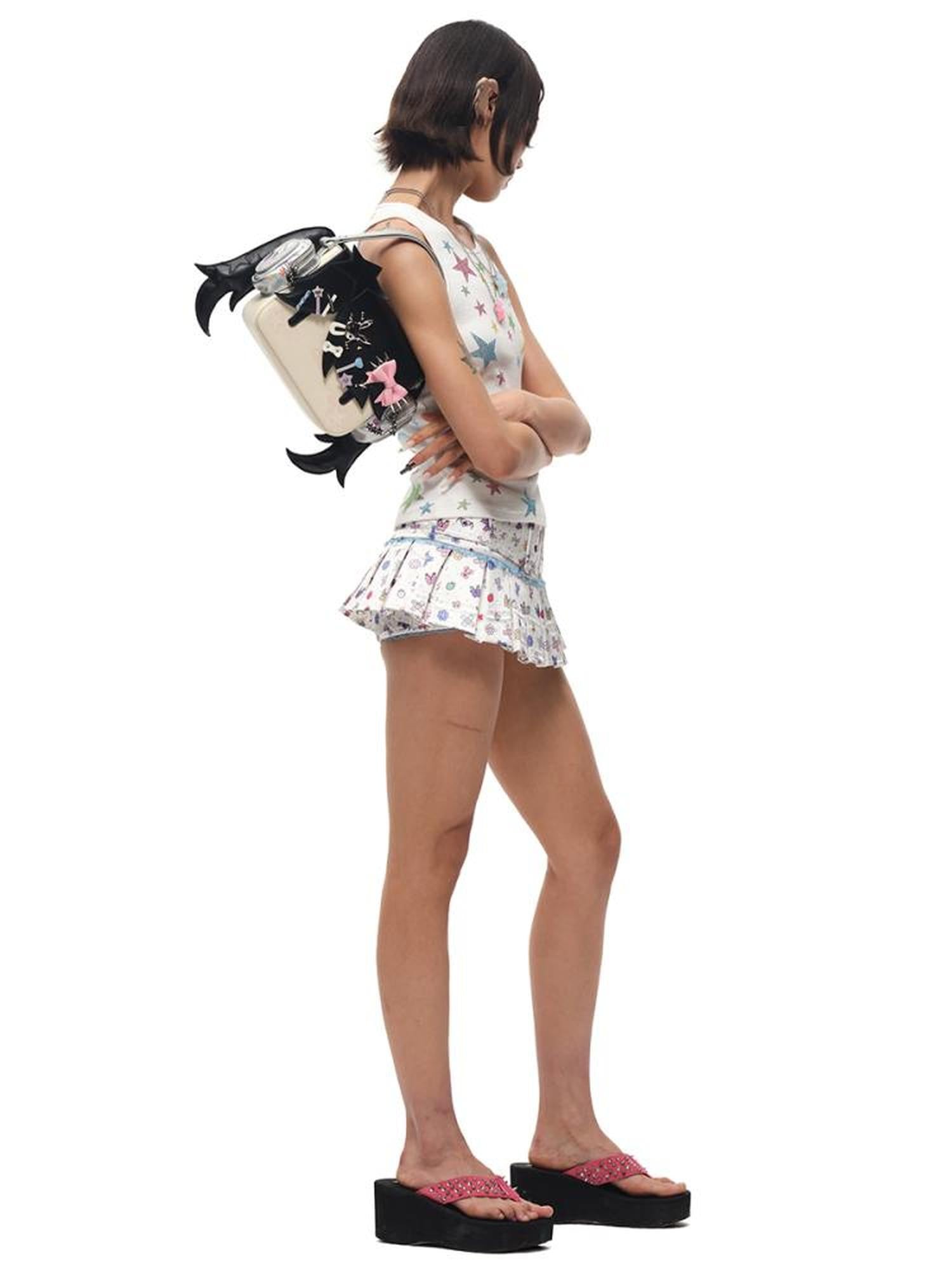 CFIERCE Sticker Print Pleated Skirt