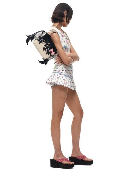 CFIERCE Sticker Print Pleated Skirt