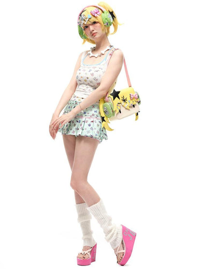 CFIERCE Sticker Print Pleated Skirt